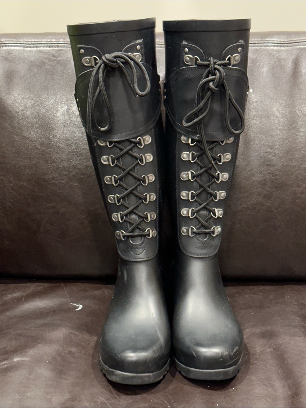 UGG Madelynn (Model #3456) tall lace up rain boot 7 - goth gorpcore edgy